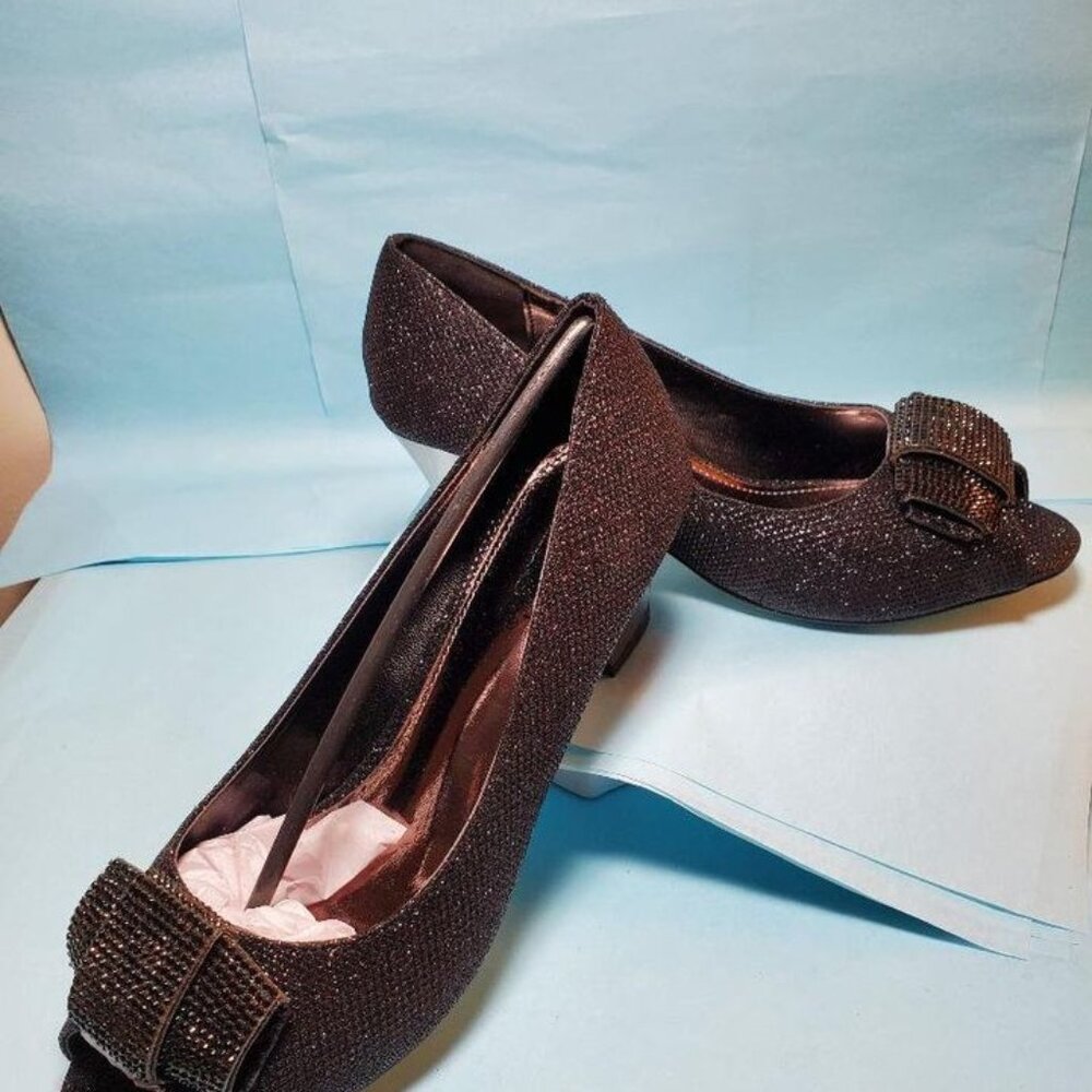 VALENTI FRANCO BEAUTIFUL BLACK GLITTER AND RHINESTONE DRESS SHOES